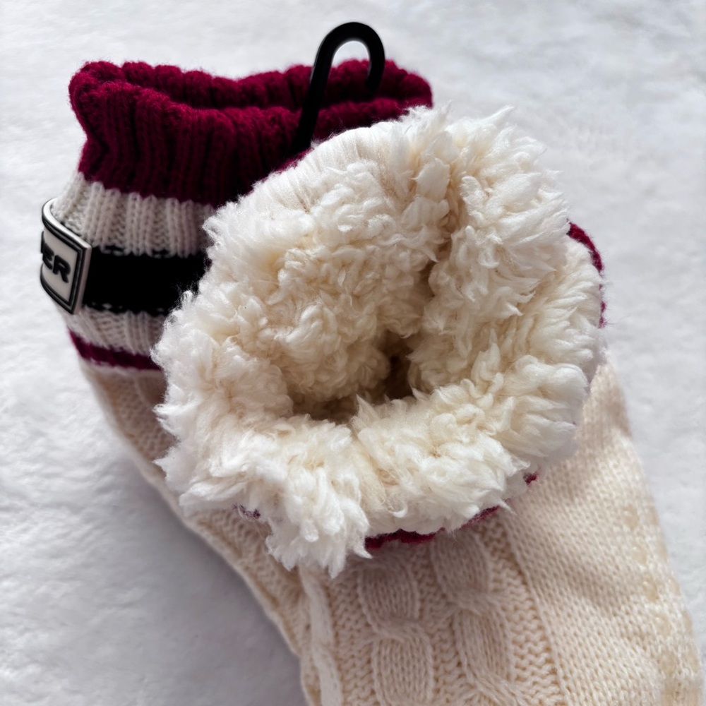 HUNTER Warm Sherpa-Lined Cable Knit Non-Slip Slipper Socks--One Size - Picture 11 of 14